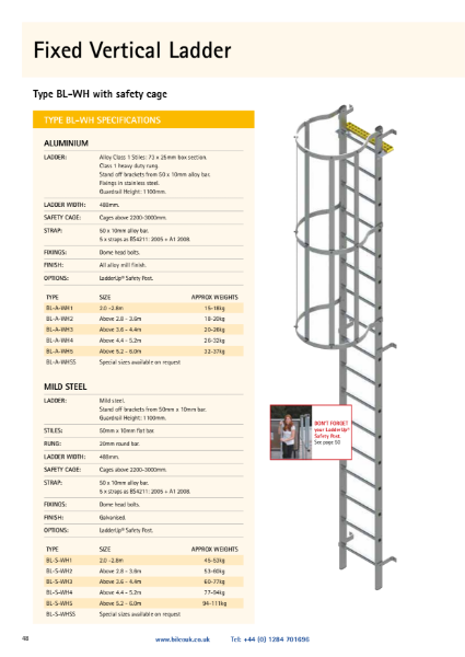 TYPE BL-WH Fixed Ladder with Safety Cage