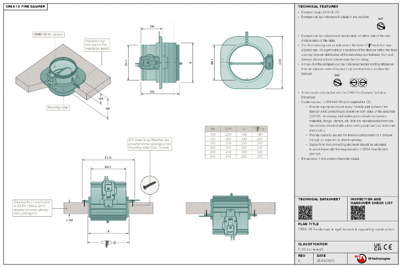 CR60-1S DW145 compliant installation guide - floor-ceiling