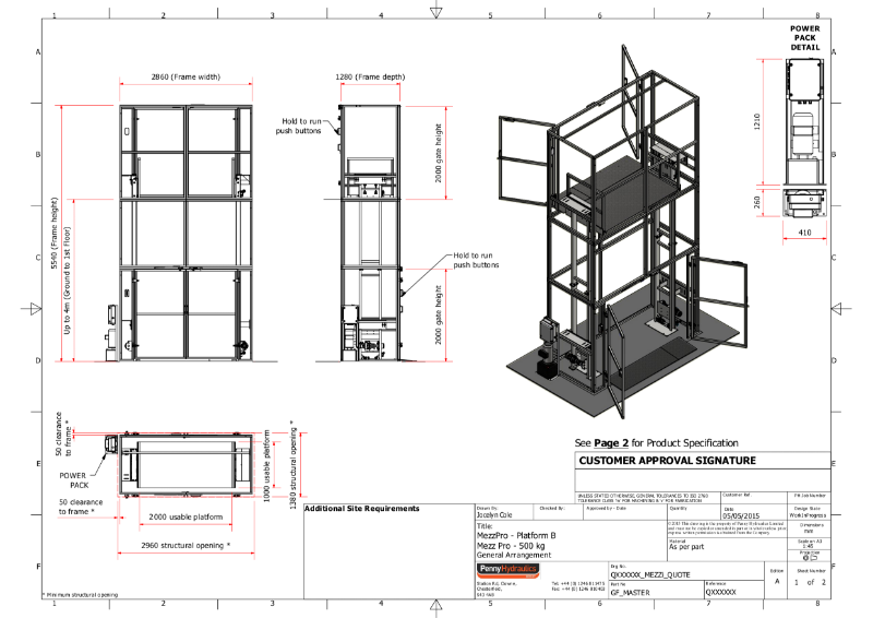 MezzPro 500kg (Large Platform) Goods Lift Technical Data Sheet