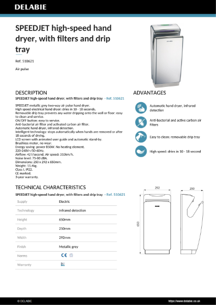 SPEEDJET High-Speed Hand Dryer Data Sheet