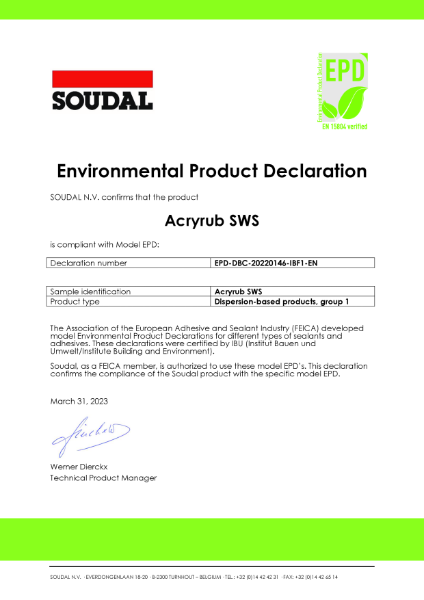 Environmental Product Declaration - Acryrub SWS