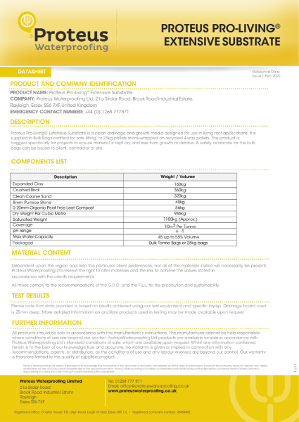 Product Data Sheet - Proteus Pro-Living® Extensive Substrate