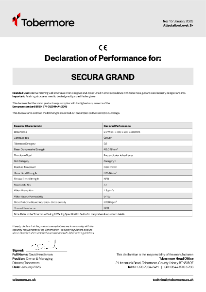 Declaration of Performance - Tobermore Secura Grand