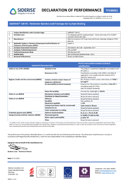 Siderise CW-FS Declaration of Performance 1.01