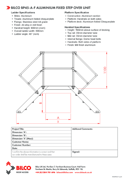 SPECIFICATION - ALUMINIUM FIXED Step Over Ladders