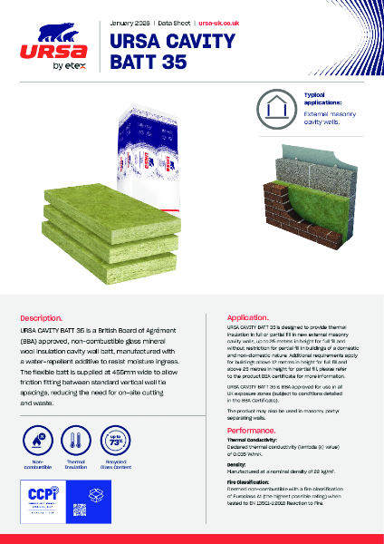 URSA CAVITY BATT 35 - Datasheet