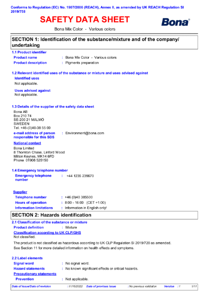 Bona Mix Colour - Safety Data Sheet