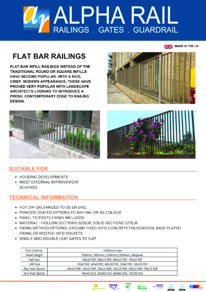 Flat Bar Railing Data Sheet