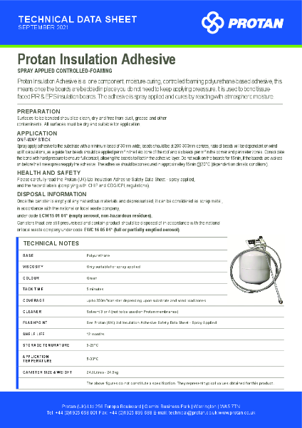 Protan (UK) Ltd Insulation Adhesive Technical Data Sheet, Spray Applied