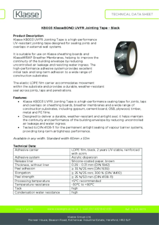 KB003 KlasseBOND UVFR Jointing Tape TDS
