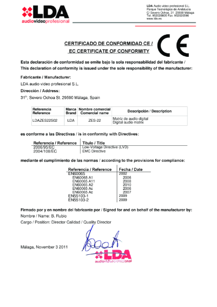 Certificate of Conformity ZES22