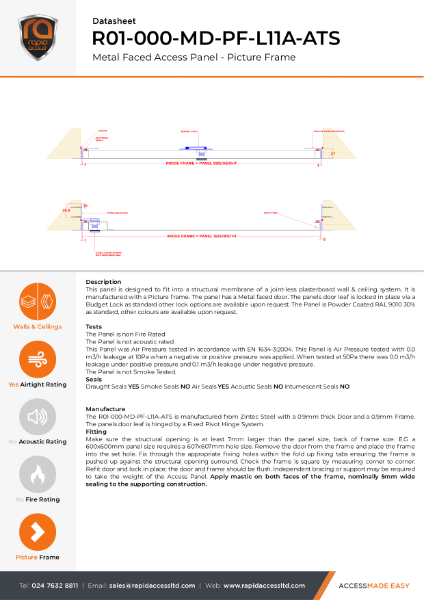 Datasheet - Slim Fit Access Panel Non Fire Rated, Airtight