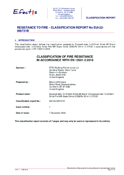 Fire classification report EUI-22-000731B