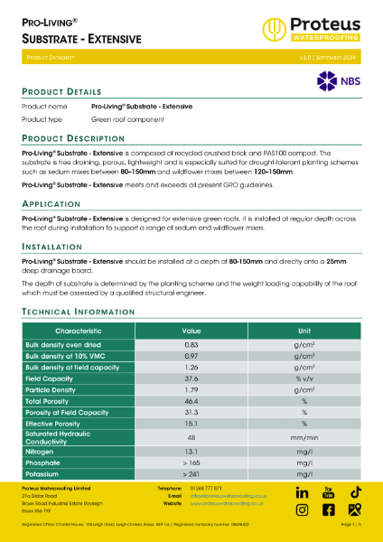 Product Data Sheet - Proteus Pro-Living® Extensive Substrate