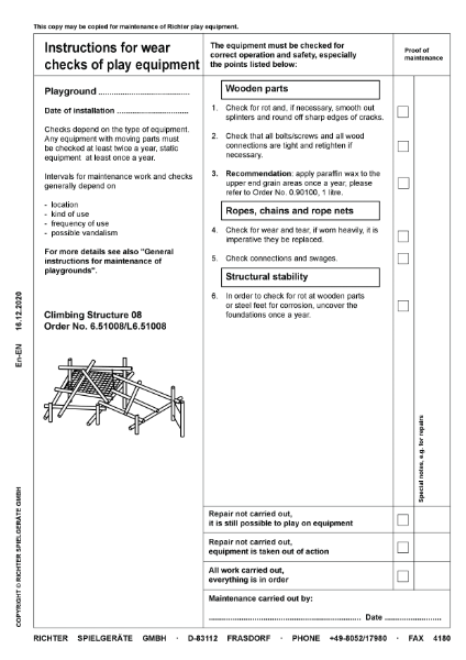 Timberplay Climbing Frames - Climbing Structure 08 - Maintenance Instructions