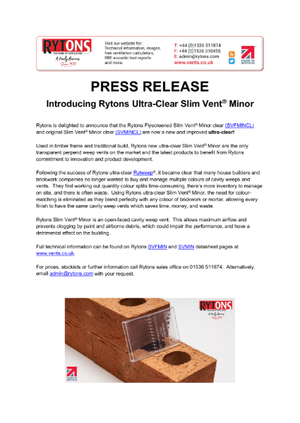 Introducing Rytons Ultra-Clear Slim Vent® Minor