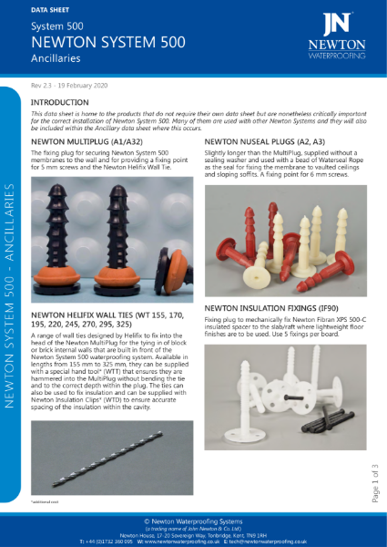 Newton System 500 Ancillaries - Technical Data Sheet