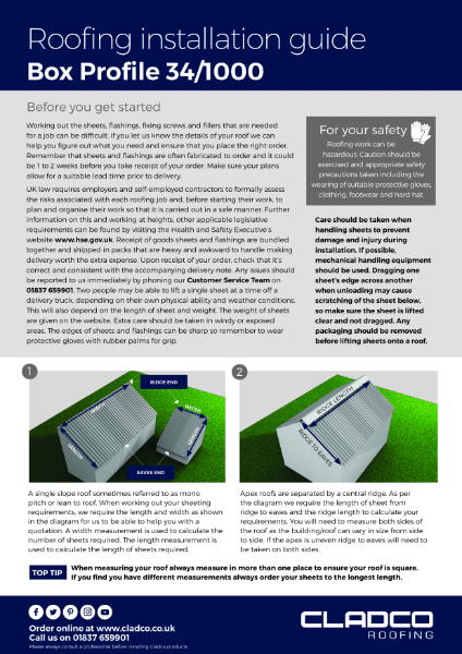 Cladco 34/1000 Box Profile Steel Roofing Installation Guide