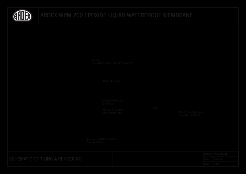 ARDEX WPM 200 Waterproof Membrane - Tiling and Rendering Schematic