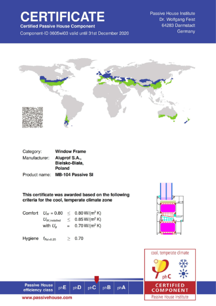 Aluprof MB-104 SI Passivhaus Certificate phC