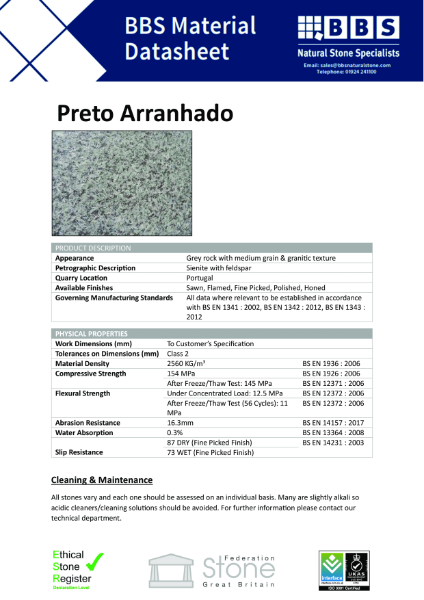 Preto Arranhado - Technical Data