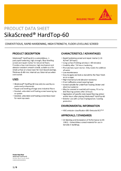 Product Data Sheet - SikaScreed HardTop 60