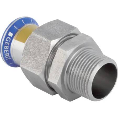 Geberit Mapress Stainless Steel Adaptor Union With Male Thread, Union Nut Made Of Crni Steel (Gas)