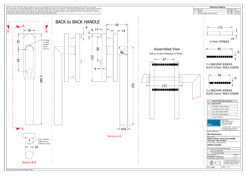 BLU™ - KM780 Lift and Slide Door Handle CAD