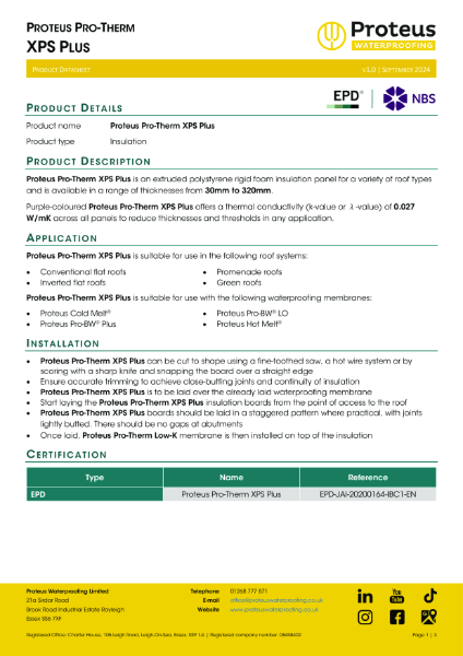 Product Data Sheet - Proteus Pro-Therm XPS Plus