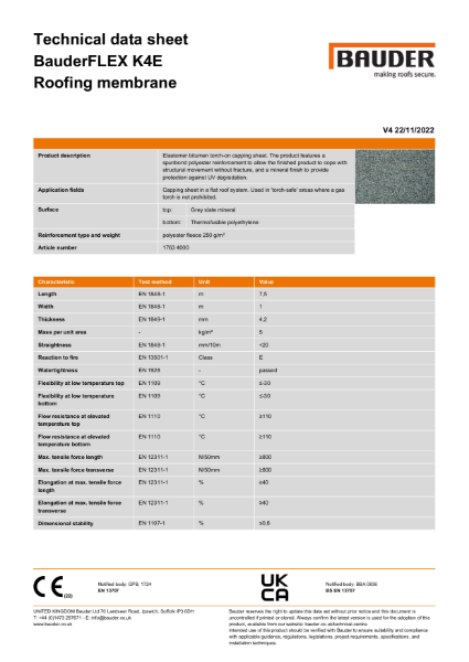 BauderFLEX K4E Roofing membrane (Grey Slate)