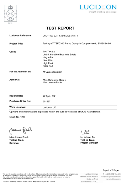TTSFC300 Frame Cramp in Compression to BS EN 846-6