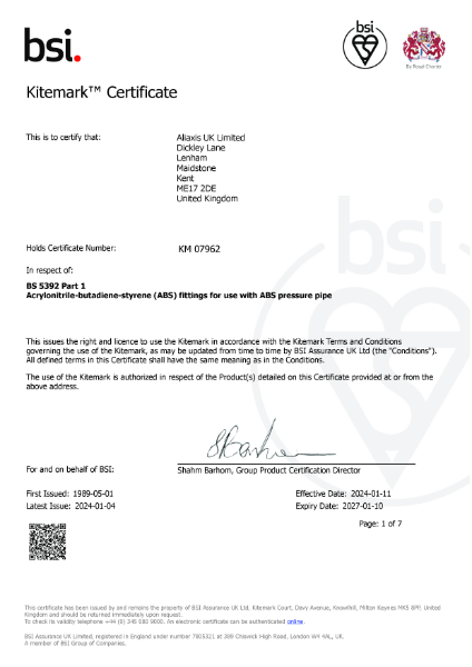 BSI Kitemark ABS Fittings