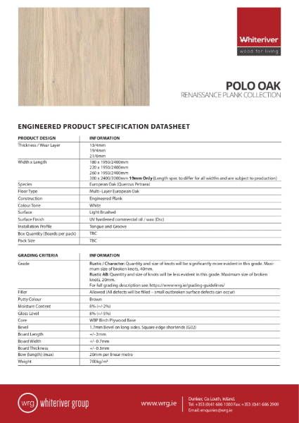 Renaissance Oak Polo Plank Spec Sheet
