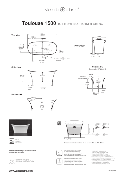 Toulouse 1500 Freestanding Bath - PDS