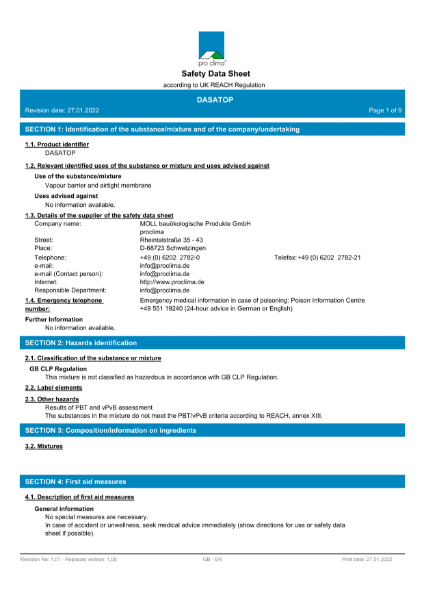 Dasatop Material Safety Datasheet