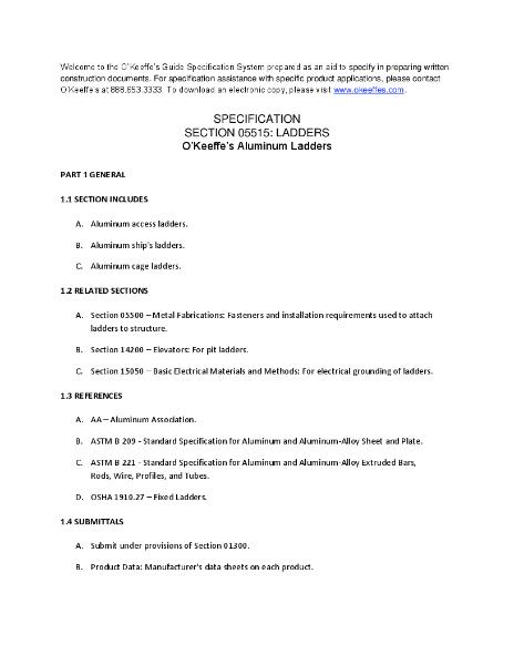 Okeeffes Ladder Specs