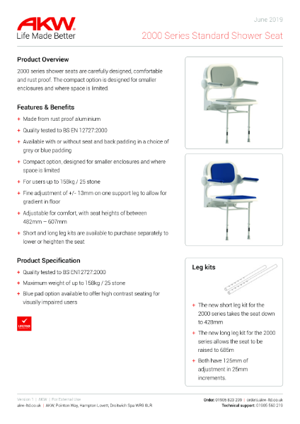 2000 Series Standard Shower Seat