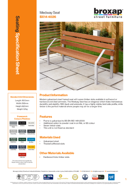 Medway Seat Specification Sheet