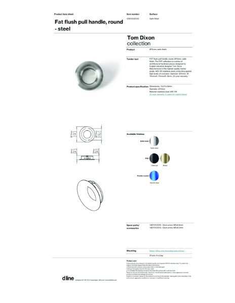 Fat flush pull handle, round (data sheet)