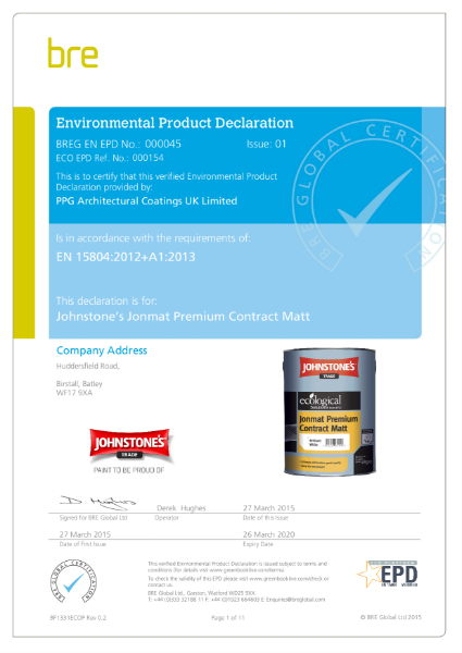 Environmental Product Declaration (EPD): BREG EN EPD No.: 000045 Jonmat Premium Contract Matt 