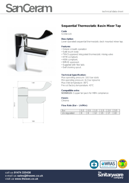 Deck mounted sequential TMV3 mixer tap SCBW120