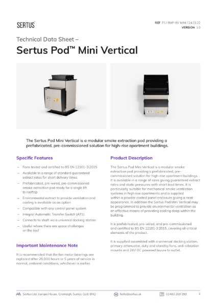 Sertus Pod Mini Vertical Technical Data Sheet