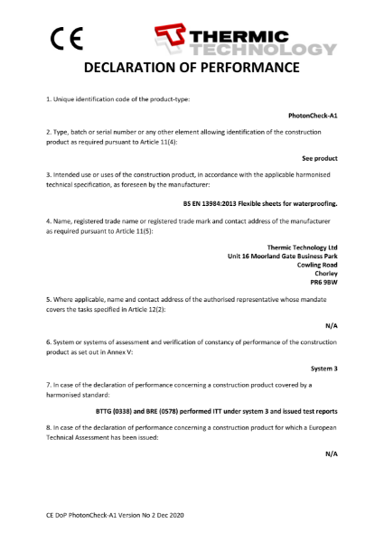 PhotonCheck-A1 (non-combustible) CE DoP