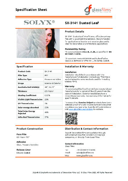SX-3141 Dusted Leaf Specification Sheet
