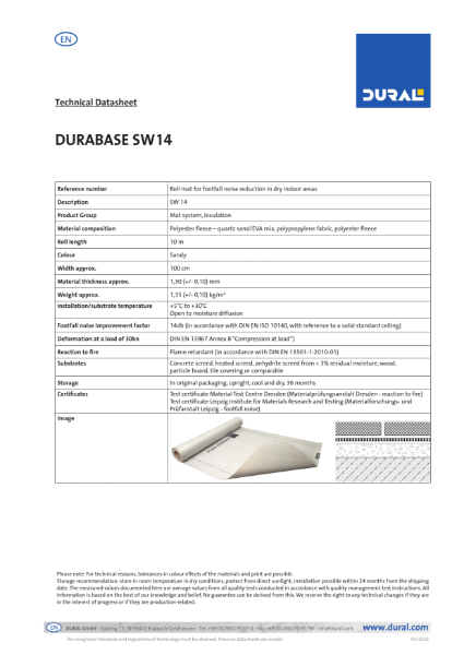 DURABASE SW14 Technical Datasheet