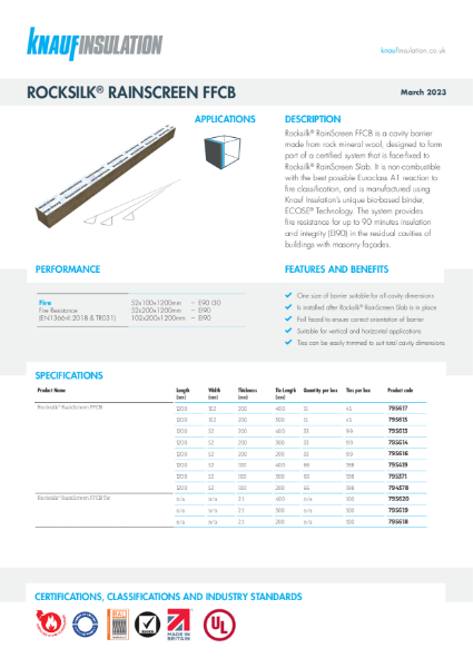 Knauf Insulation Rocksilk® Rainscreen FFCB - Product Datasheet