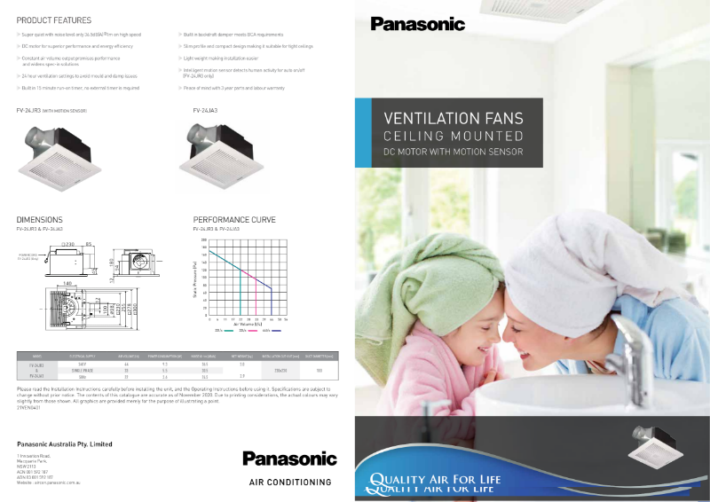 Panasonic Ceiling Mounted Ventilation Fans