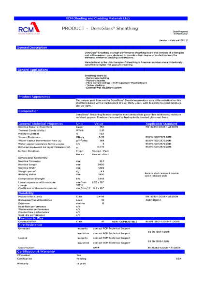 DensGlass Technical Data Sheet