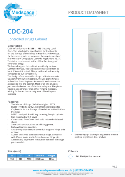 CDC-204 - Controlled Drugs Cabinet | Medspace Solutions | NBS Source