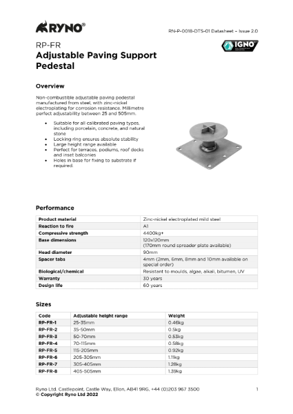 RP-FR Paving Pedestal - Datasheet